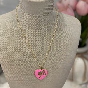 ✨NWT✨ Barbie Pink & Gold Heart Silhouette Necklace & Earrings Set